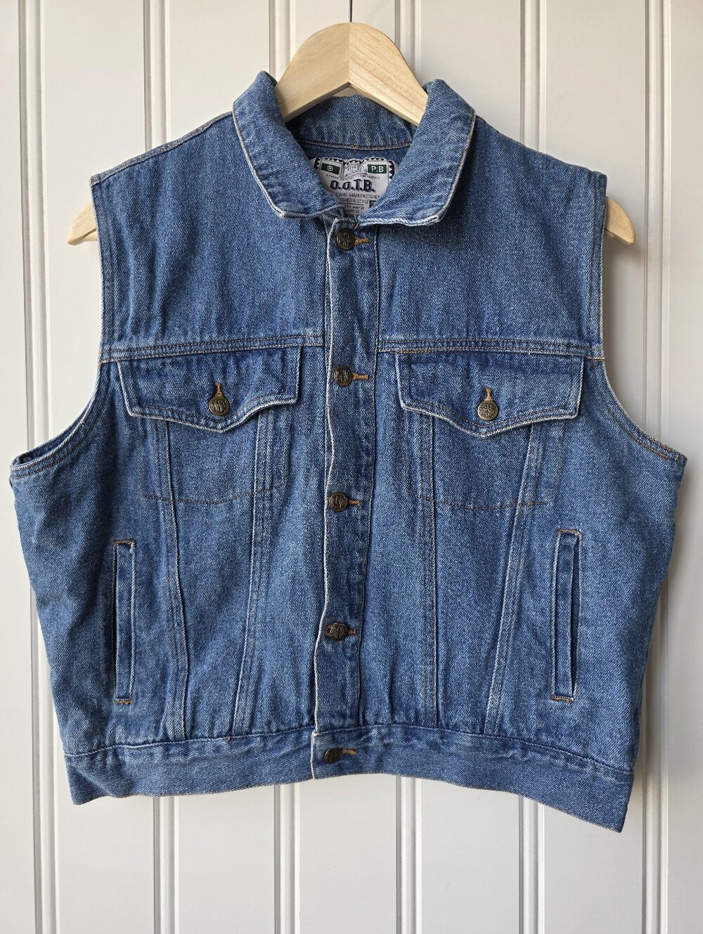 Vintage O.O.T.B. Blue Denim Trucker Vest Blanket Lined Blue Medium